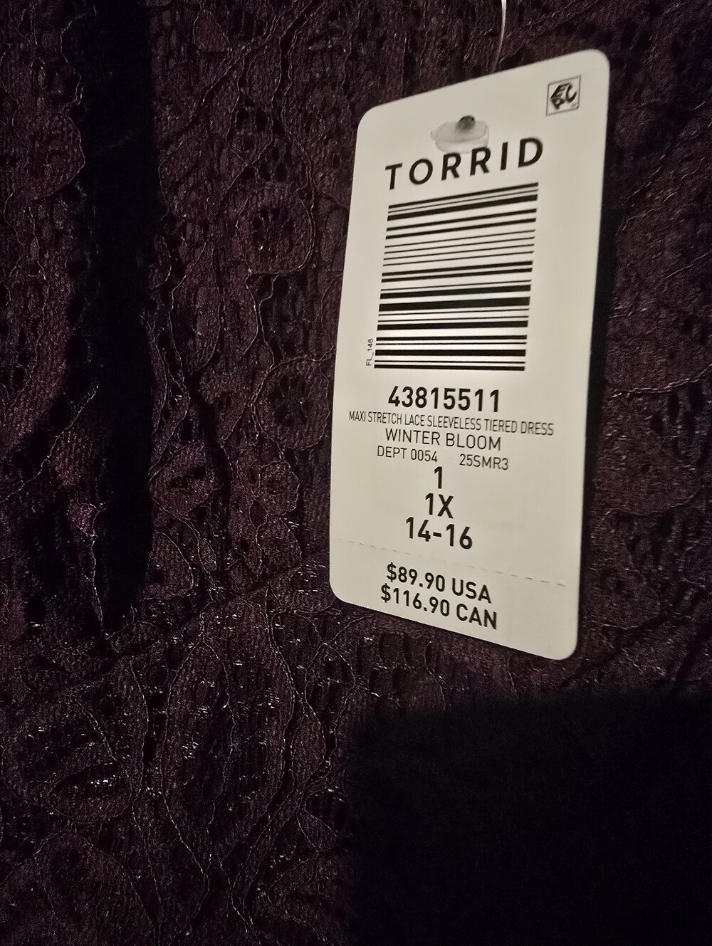 torrid Dark Plum Lace Tiered Maxi Dress - Picture 2 of 2
